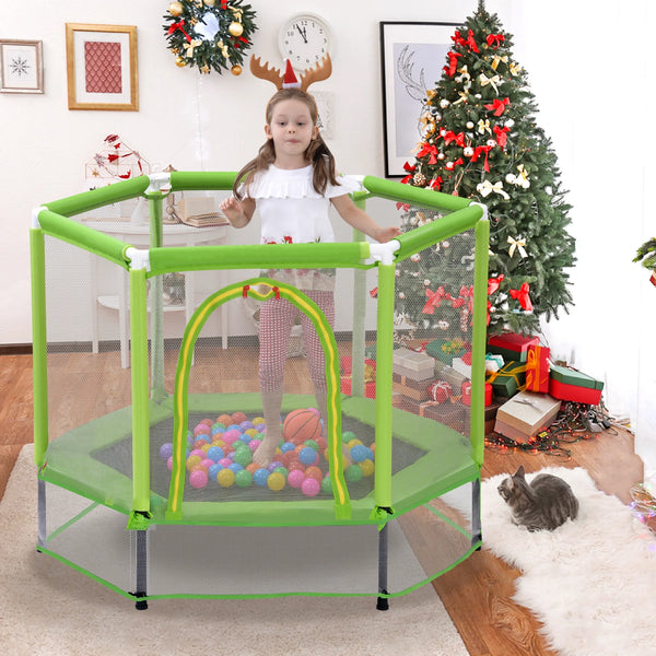 SHINPT 55 Toddlers Trampoline with Safety Enclosure Net and Ocean Balls, Indoor Outdoor Mini Trampoline for Kids Age2 9, Entertainment Trampoline for Backyard, Patio