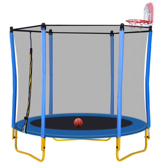 SHINPT 65 Outdoor Indoor Mini Toddler Trampoline with Enclosure Net, Basketball Hoop and Ball Included, Entertainment Trampoline for Backyard, Patio