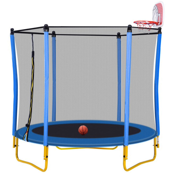 SHINPT 65 Outdoor Indoor Mini Toddler Trampoline with Enclosure Net, Basketball Hoop and Ball Included, Entertainment Trampoline for Backyard, Patio