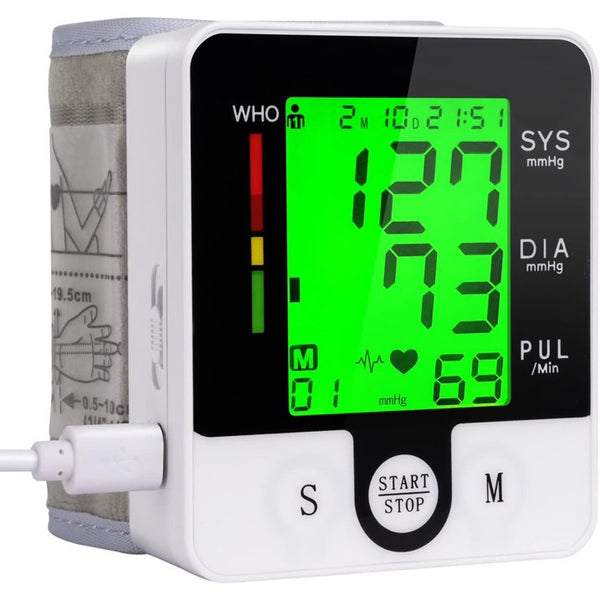 SUWU Wrist Blood Pressure Monitor, Talking Digital Automatic Blood Pressure Machine, Rechargeable Blood Pressure Cuff for Home Use, Adjustable Bp Cuff, Large 3 Color Backlit LCD Display