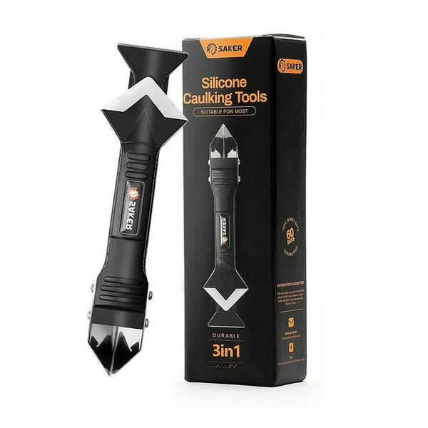 Saker 3 in 1 Silicone Caulking Tool, 5 Replaceable Silicone Pads, For Bathroom, Kitchen, Floor, Window, Sink Joints (Black)