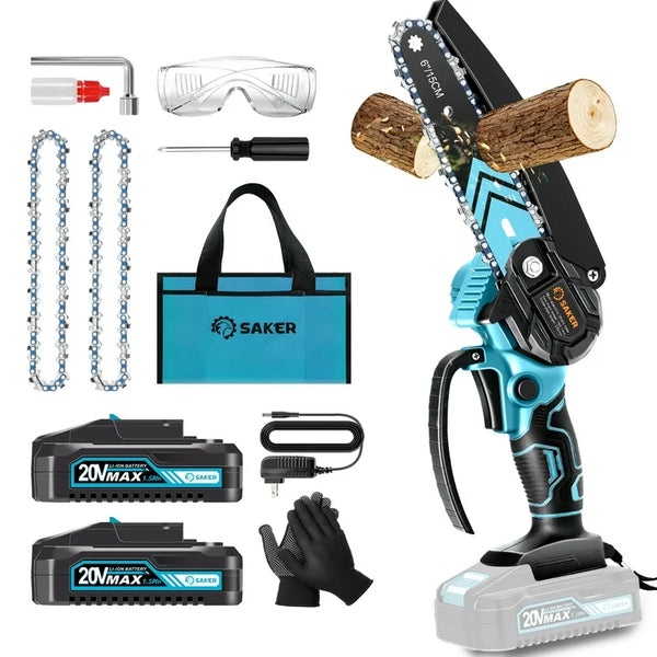 Saker 6 Mini Chainsaw, Cordless Electric Saw for Pruning, Garden  Household, 2 1500mAh Batteries