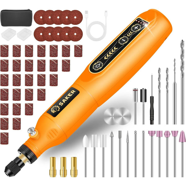Saker Cordless Rotary Tool, 5 Speed, 3.7V Power Rotary Tools Kit with 61 Accessories for Engraving, Drilling, Sanding, Grinding, Polishing, Carving