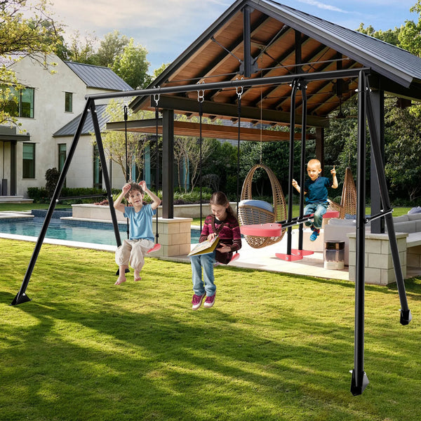 Shengchao 3-in-1 Heavy Duty Metal Kids Swing Set – Outdoor A-Frame Swing Stand for Backyard & Playground, Includes Swings, Ages 3+