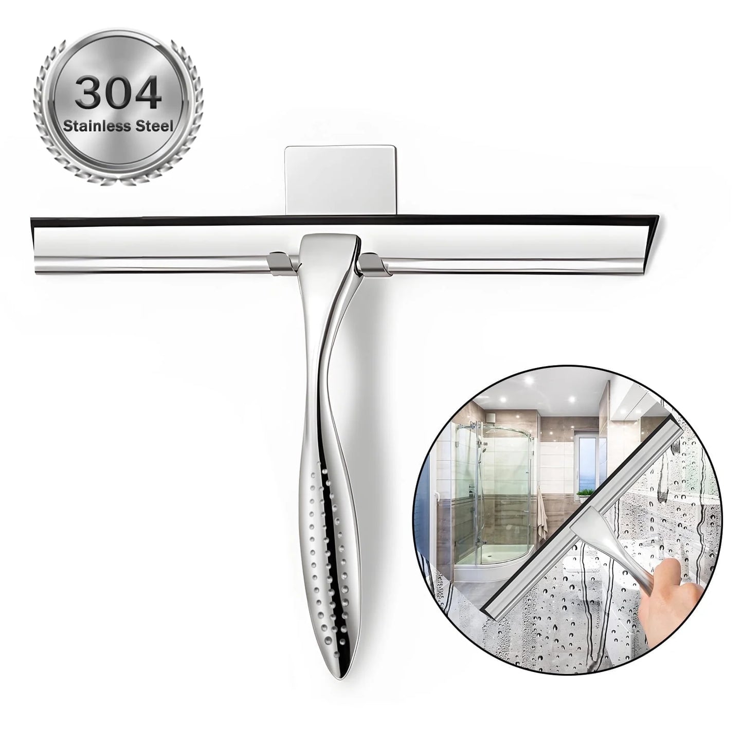 Aovky Shower Squeegee , 10 Inches All-Purpose Stainless Steel for Glass Doors, Bathroom Squeegee Cleaner