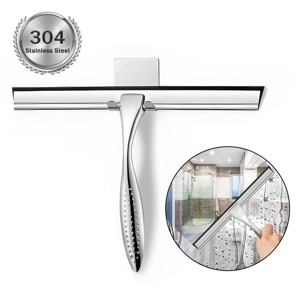 Aovky Shower Squeegee , 10 Inches All-Purpose Stainless Steel for Glass Doors, Bathroom Squeegee Cleaner
