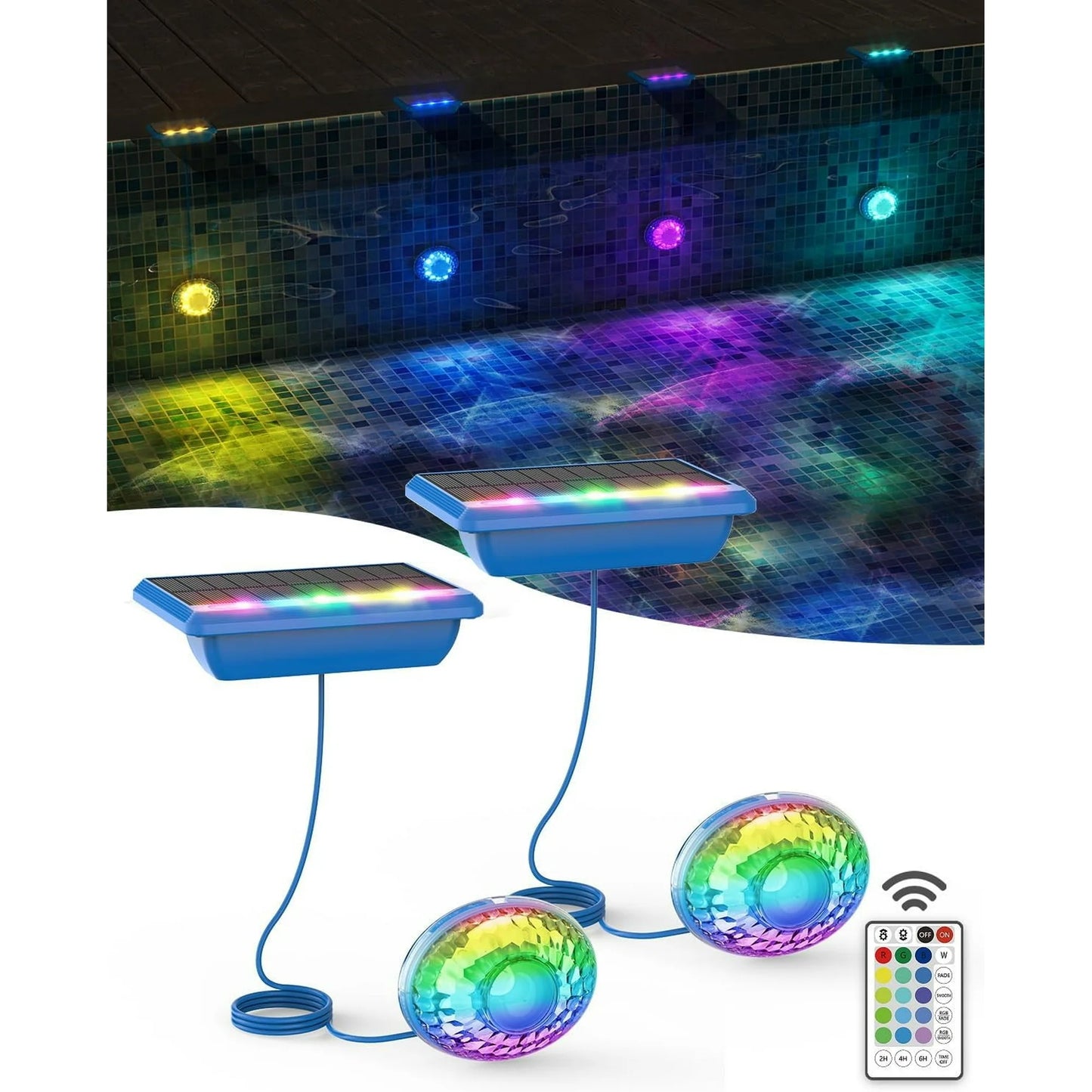 Solar Pool Lights, Solar Powered Submersible LED Lights with Remote IP68 Waterproof Swimming Pool Lights 16 Colors Underwater Pool Lights for Above Ground Inground Pool, Pond (Blue, 2 Pack)