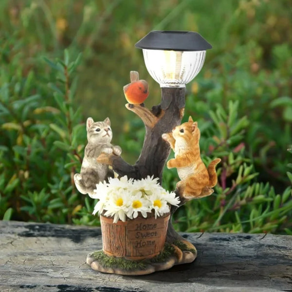 Solar Powered Garden Lantern, Cute Animal Pond Light Dog Solar Statue Warm White Lawn Solar Light LED Decorative Cute Rabbit Figure Ornament with Led Lantern Decorations (Cat)