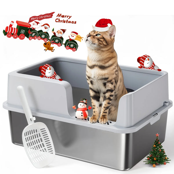 Stainless Steel Litter Box,Novashion Extra Large Cat Litter Box,XL Metal Litter Box for Big Cats with High Sided Easy Cleaning,Grey