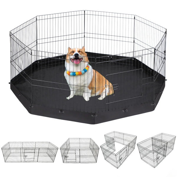 Suchown Dog Playpen  Metal Foldable Dog Exercise Pen 24 High 8 Panels Playpen  Bottom Pad