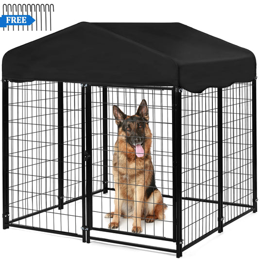 Suchown Outdoor Dog Kennel, 4ft  4.2ft  4.5ft Black Welded Wire Large Dog Playpen with UV Resistant Oxford Cloth Roof