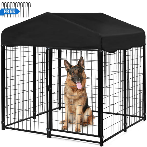 Suchown Outdoor Dog Kennel, 4ft  4.2ft  4.5ft Black Welded Wire Large Dog Playpen with UV Resistant Oxford Cloth Roof