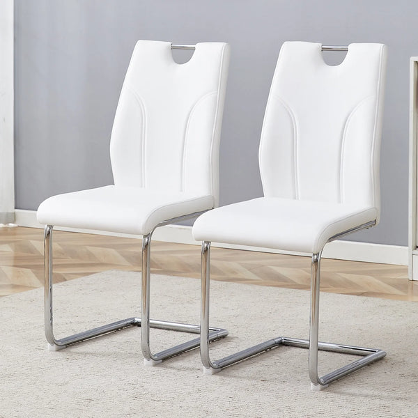 Sumdeal Modern White Pu Leather Dining Chair Set with Silver C-shaped Metal Legs,Set of 2