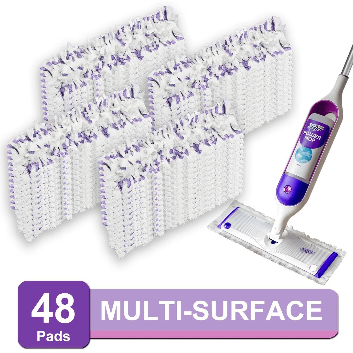Surface Mopping Pad Refills for Swiffer PowerMop Disposable Microfiber Pads for Tile, Vinyl, Laminate & Hardwood Floors, 48 Count