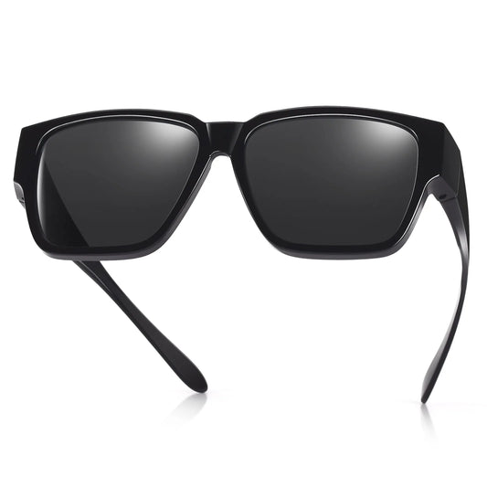 TINHAO Polarized Fit Over Glasses Sunglasses Trendy Square Wrap Around Shades for Women Men UV Protection