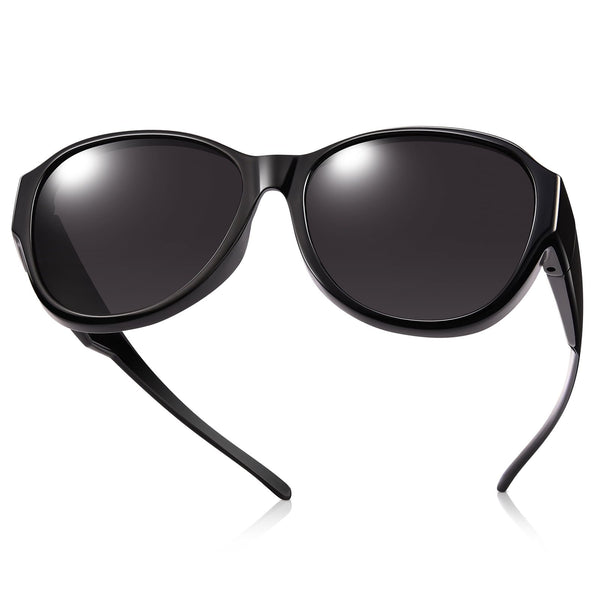 TINHAO Polarized Sunglasses Over Glasses, Wrap Around Cat Eye Sun Glasses Fit Go Over Shades for Driving