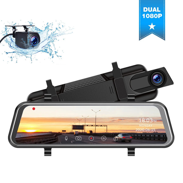 TOGUARD 1080P Mirror Dash Cam for Car, 10" Full Touch Screen Dash Cam Front and Rear, Night Vision, Parking Assist, Loop Recording, G-Sensor