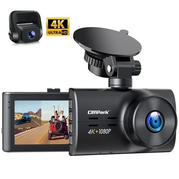 Campark 4K Dash Cam Front and Rear, 3 inch IPS Car Camera , Dual Dash Camera for Cars,UHD 2160P Night Vision, WDR