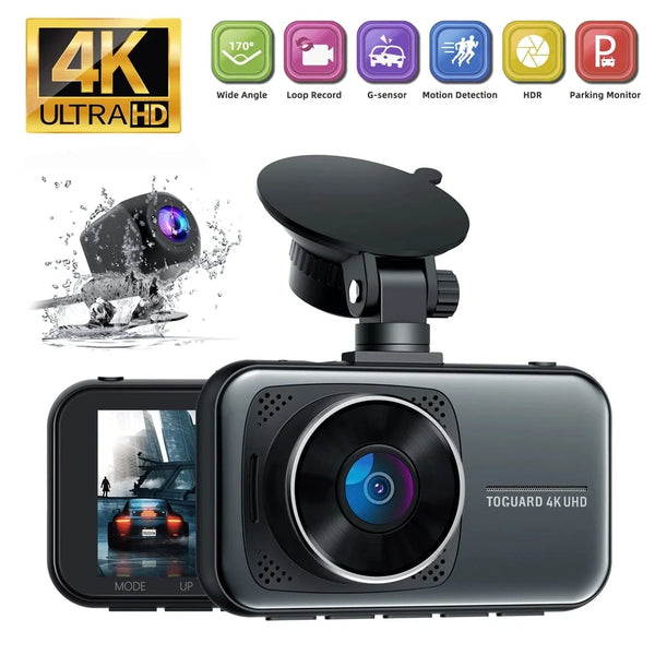 TOGUARD 4K Dual Dash Cam for Cars UHD 2160P+1080P Front and Rear Dash Camera, 3" Display Car Dashboard Camera Recorder Parking Mode G-Sensor Support 256GB SD Card
