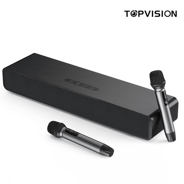 TOPVISION 4.1ch Surround Sound Bar for TV, Soundbar with Subwoofer, Karaoke Machine with 2 Mic, 4 Drivers, Bluetooth/USB/Optical/AUX/HDMI Connectivity, SP02