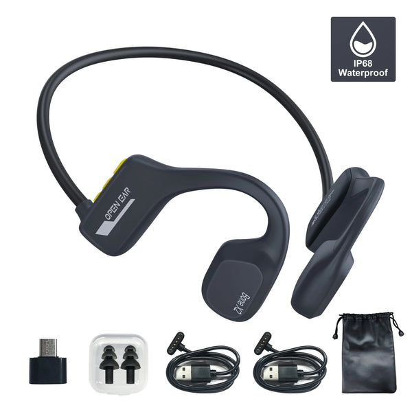 TOPVISION Bone Conduction Swim Headphones, Open Ear Wireless Bluetooth Headsets, IP68 Headphones with Bluetooth 5.3 and 8GB MP3 Player for Run, Hike