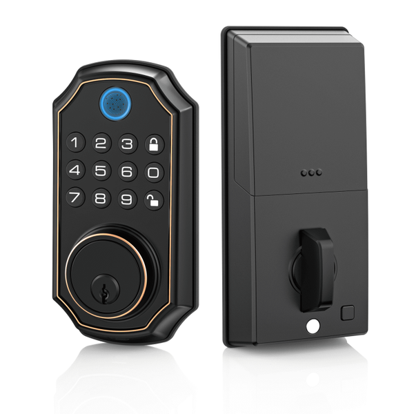 TOPVISION Keyless Entry Door Lock, Electronic Digital Outdoor Front Set, Fingerprint Deadbolt with Keypad, IP54