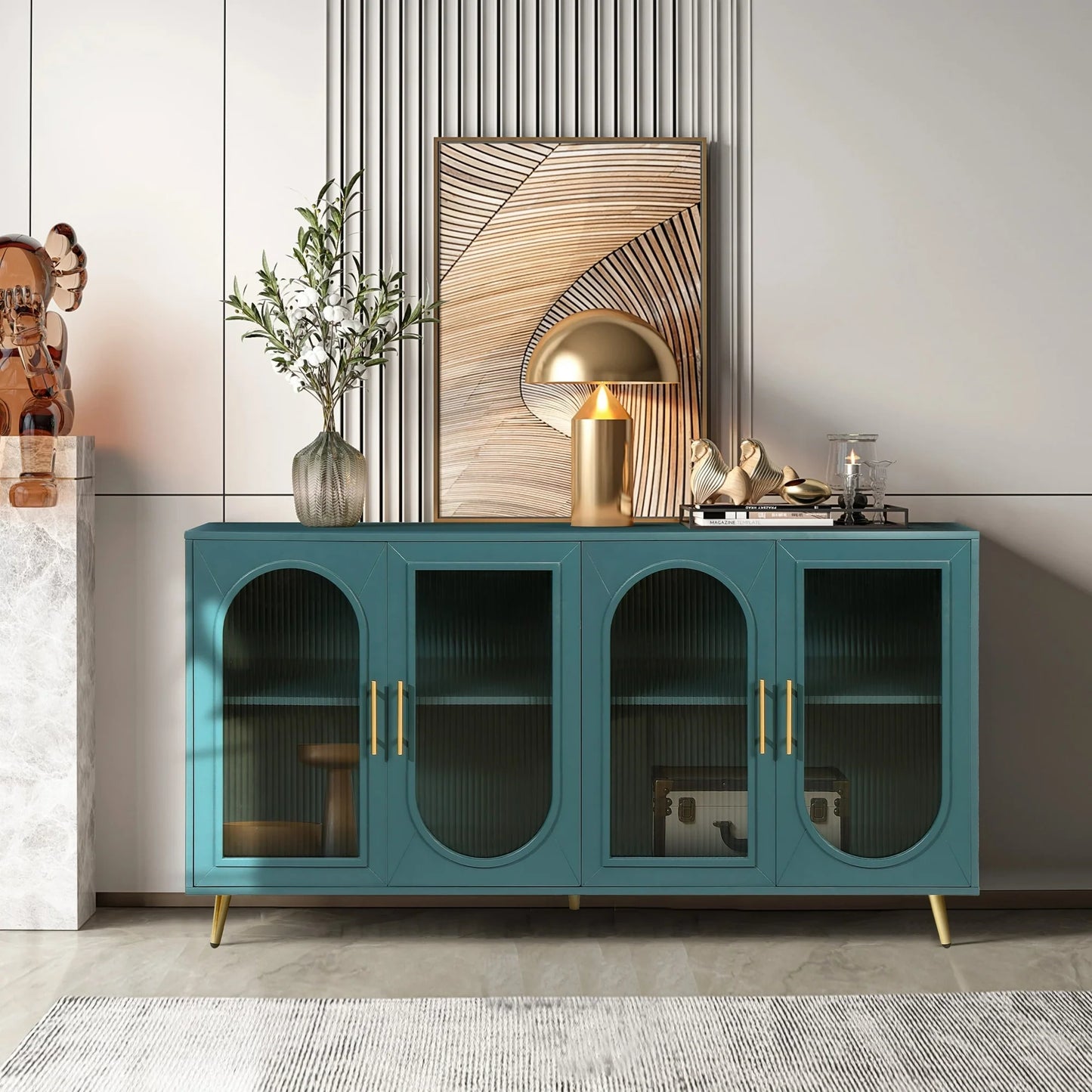 TV Stand for 65 Inch TV, Wood TV Stand with Storage Cabinet & Adjustable Shelves, Media TV Console for Living Room Bedroom