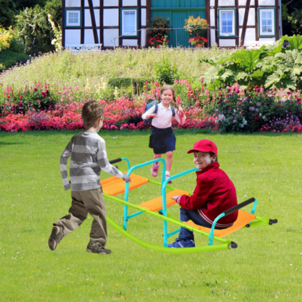 Teeter Totter Seesaw for Kids Outdoor, 2 in 1 Metal Rocking Seesaw for Toddlers with Easy-Grip Handles, Indoor Outdoor Rocking Fun for Toddlers Age 3 6, Anti Slip Design, Green/Blue
