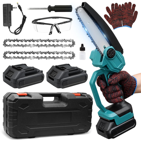 Tidymend Mini Chainsaw 6 Inch, 21 V Battery Powered Electric Chain Saw, Cordless Chainsaw with 2 Batteries  2 Chains  Charger
