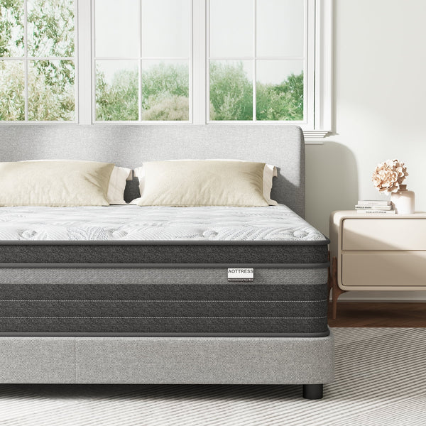 AOTTRESS Twin Mattress, 12 inch in a Box Hybrid Design with CertiPUR-US Foam,Pressure Relief Motion Isolation 100 Nights Trial