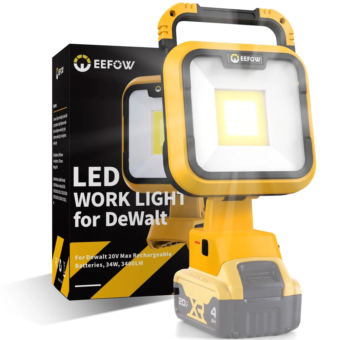 Uarter Portable Work Light 2 COB LED Lamp 6500K 6400LM Cordless Job Lighting 140 Rotatable 4 Modes Flashlight for Dewalt 20v Max Rechargeable Battery