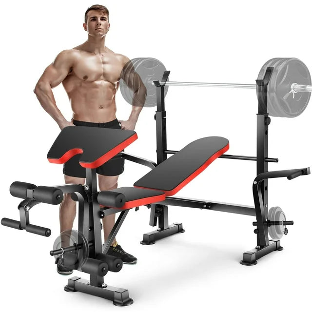 VIBESPARK Adjustable 6-In-1 Weight Bench, 600lbs Foldable Workout Bench with Barbell Rack & Leg Extension for Home Gym, Multi-Function Strength Training Bench Press Exercise Equipment