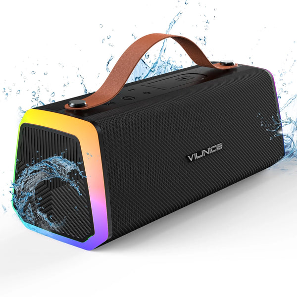 VILINICE Bluetooth Speaker, IPX6 Waterproof Portable Wireless Speaker Outdoor with Handle, RGB Lights, Dual Drivers for Deep Bass  Stereo Sound