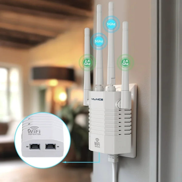 VILINICE WiFi Extender, Dual Band Wi Fi Mesh Extender up to 1200Mbps, Coverage up to 8800 Sq Ft, 1 Pack