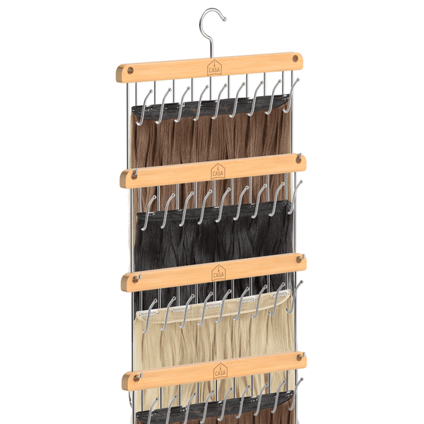 Hair Extension Holder Hanger With 4 PACK Removable Hair Rack Natural Wood Hair Styling Tool and Extension Caddy for Washing, Coloring and Blow-Drying of Weft, Clip-In, Tape-In Hair Extensions
