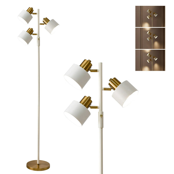 Yokila 66.25" 3 Light Modern Off-White Metal Floor Lamp for Living Room Bedroom Tall Standing Lamp with Rotary Switch for Office(Bulbs Not Included)