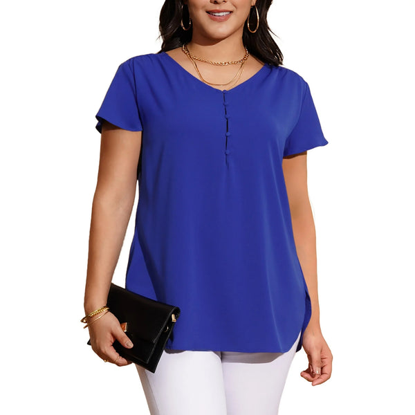 a.Jesdani Women’s Plus Size V-Neck Blouse Casual Flowy Flutter Sleeve Tops with Button for Curvy Women M 4X