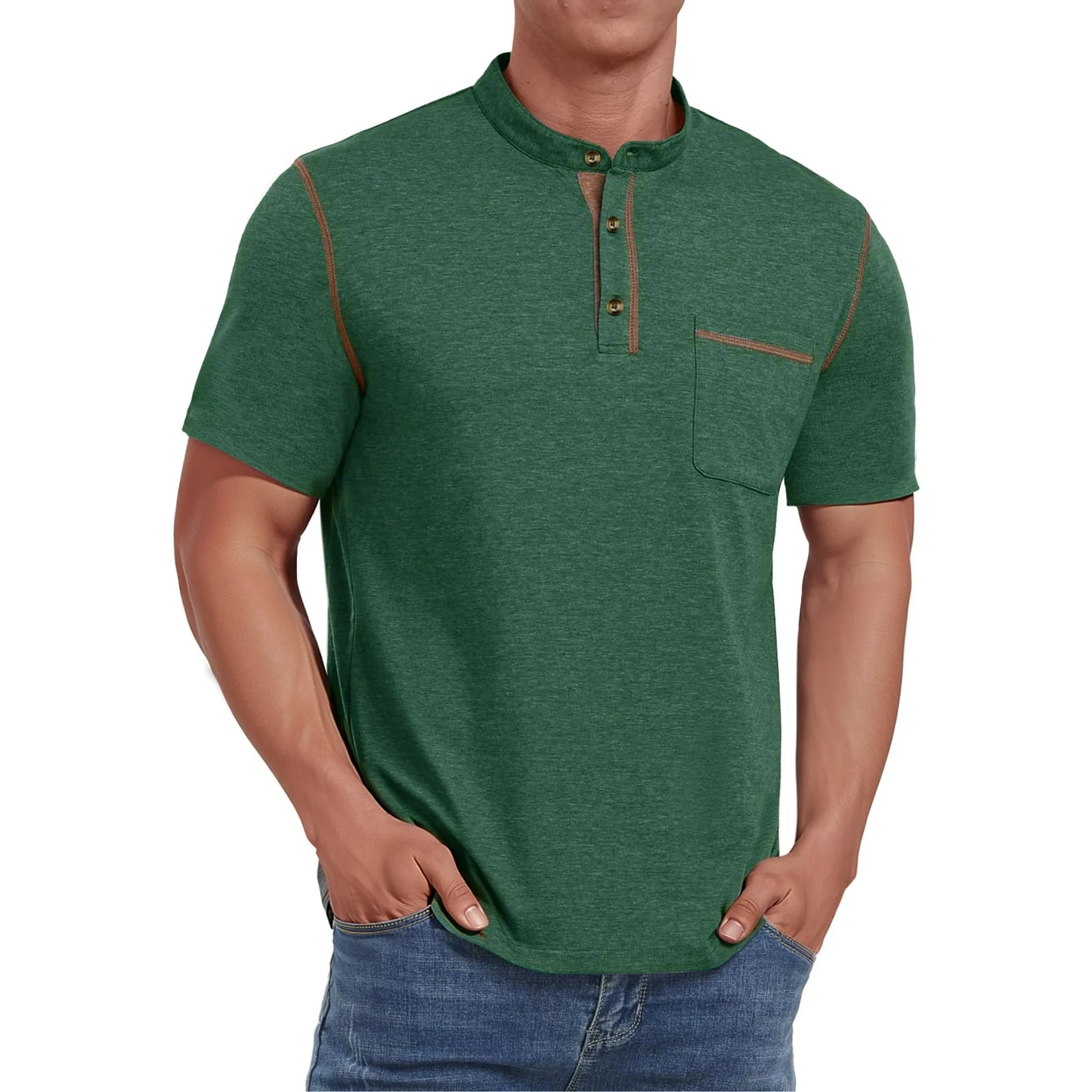 Thrilos Mens Henley Shirts Short Sleeve Casual Tops Lightweight Pullover Shirt Button Cotton T-Shirt with Pocket