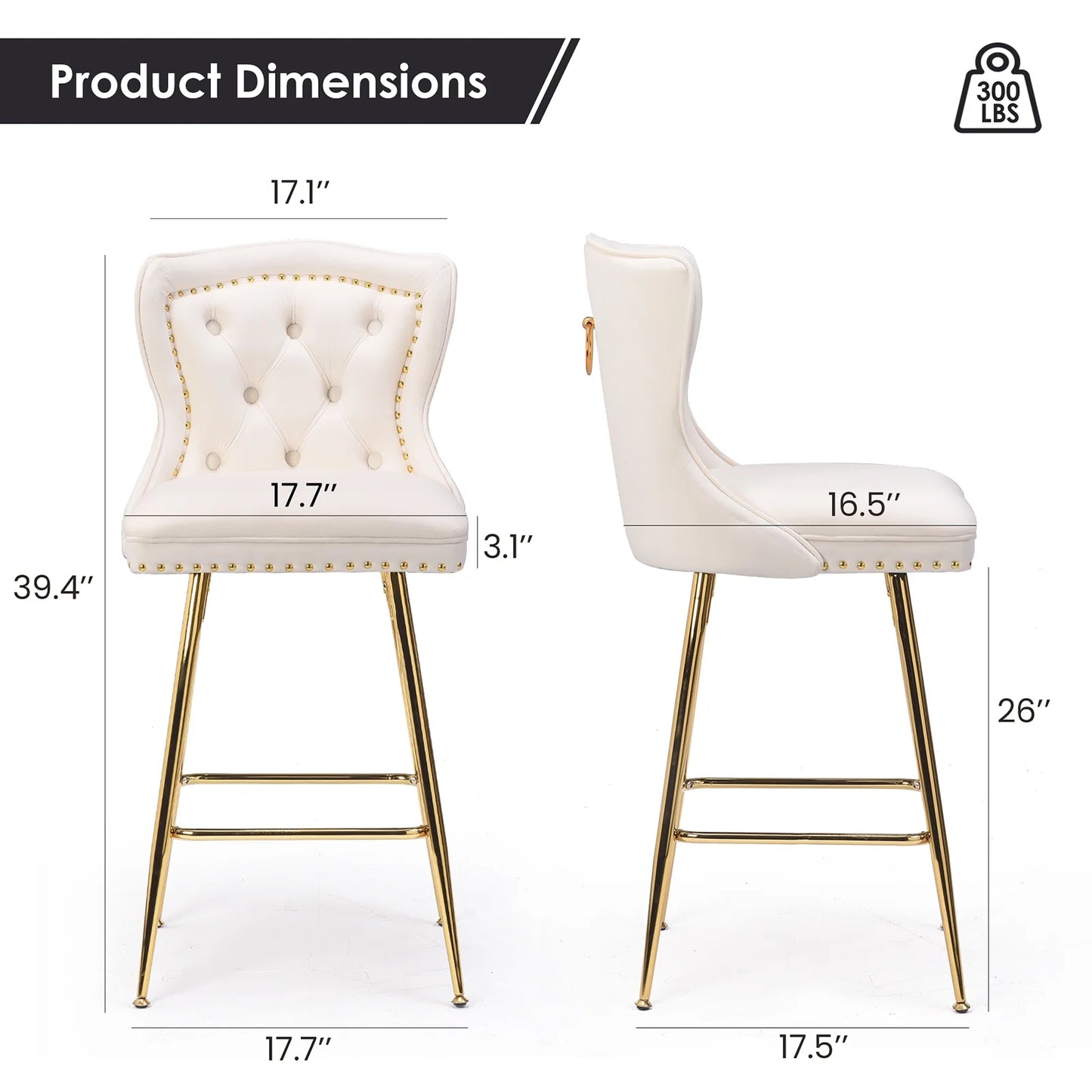 Farini Bar Stools Set of 4, Velvet Counter Height Stools with Metal Legs for Kitchen, Dining Rooms, Pubs (Beige, 26")