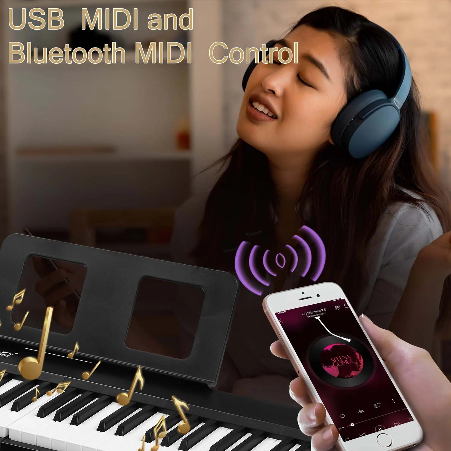 Glarry 88-Key Digital Piano Keyboard with Bluetooth, Foldable Electric Piano, for Beginner, Kids, Adult