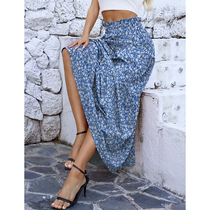 a.Jesdani Womens Maxi Skirts Casual Elastic High Waist Swing Tiered Beach Maxi Skirt s xxl