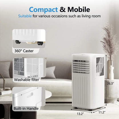 KISSAIR 5000BTU (8000 ASHRAE) Portable Air Conditioner/Dehumidifier/Fan, Covers up to 150 Sq. Ft.,3 in 1 AC with 24H Timer for Home/Office