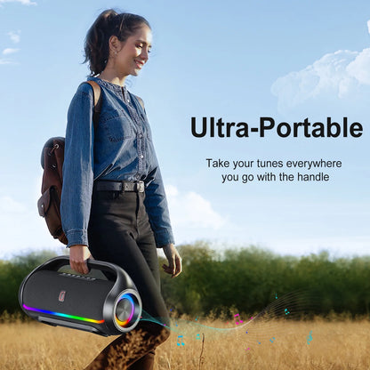 FanFun Karaoke Machine for Aldult, Waterproof Bluetooth Speaker with 2 Microphones, Portable Karaoke Speaker with DJ Light, Deep Bass Wireless Speaker PA System, Support USB/AUX/ TF Card/ Mic/ TWS