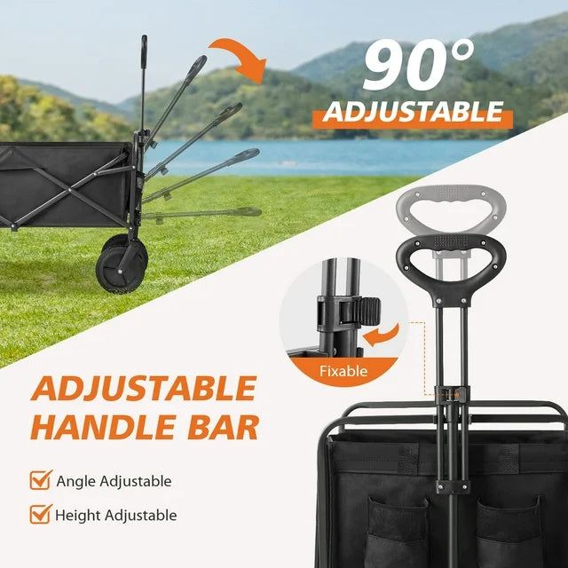 Collapsible Folding Wagon Cart, Camping & Shopping, Heavy Duty Utility Wagon with All-Terrain Wheels - Black（29.10*18.50*35.00inch）