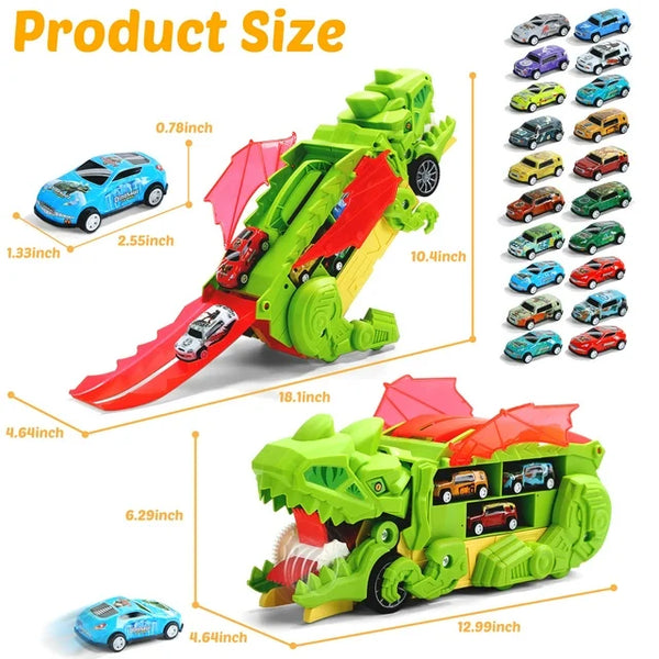 JoyStone 20 in 1 Dinosaur Transport Truck with 20 Cars, City Dinosaur Ultimate Hauler Track Toy, Transforms into Stomping Standing Dinosaur Toddler Toys Birthday Gift for Kids Ages 3