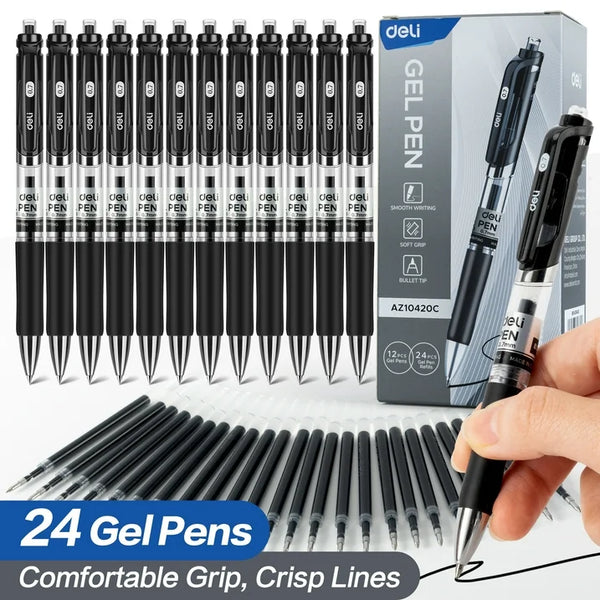 deli 36 Packs Gel Pens Black Ink, Fine Point 0.7 mm, Fast Dry for Note Taking, Home Office