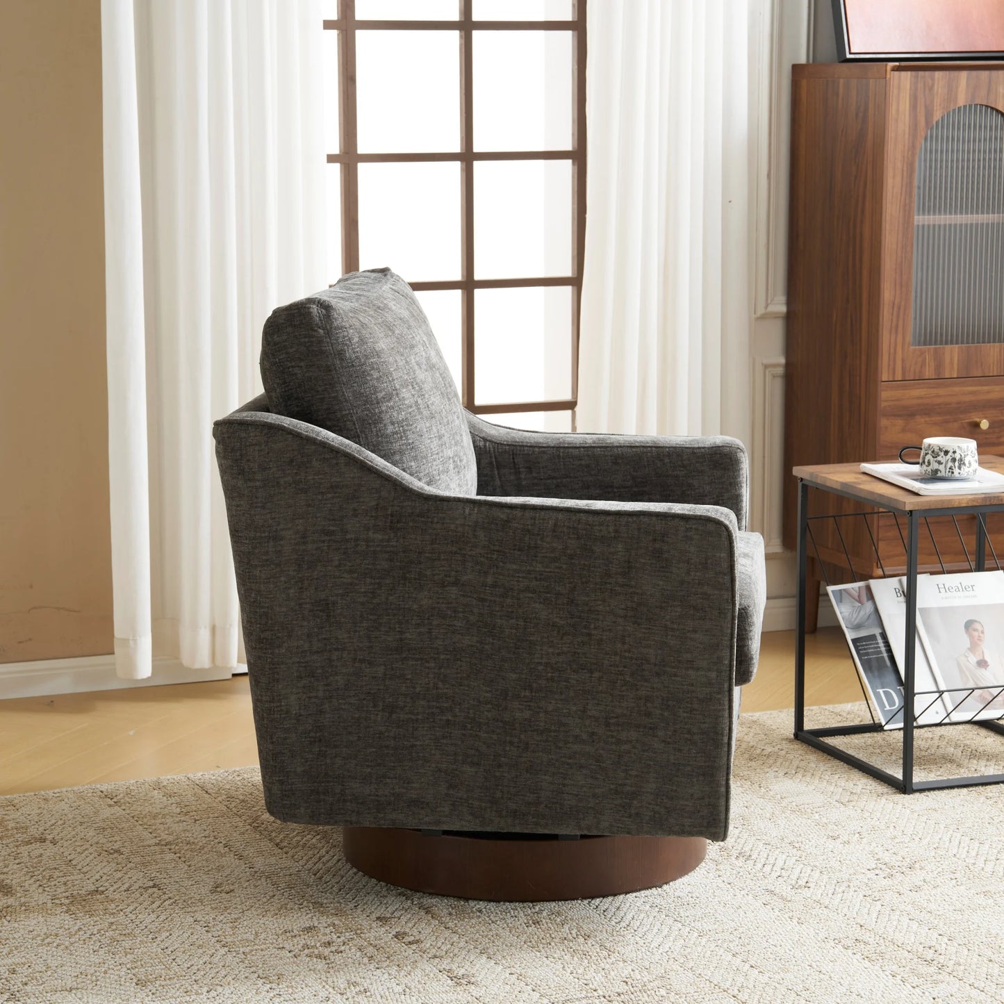 Ktaxon 360 Swivel Accent Chair Soft Chenille Fabric Arm Chair High Resilience Cushion Ideal for Living Room Bedroom Furniture Gray
