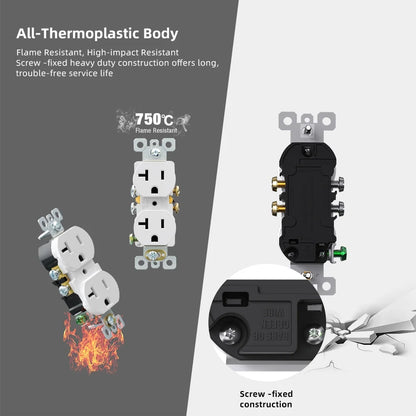 ELEGRP 20A 125V Duplex Receptacle, 2 Pole 3 Wire Standard Electrical Wall Outlet, 5-20R, Self-Grounding, side wire, UL Glossy White, 10 Pack