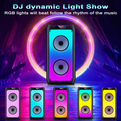 FanFun Party Speaker, Portable Bluetooth Speaker with 2 Microphone & DJ Light, Wireless Speaker for Outdoor