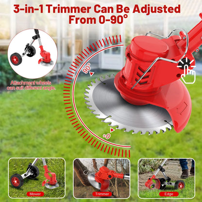 Weed Eaters Cordless with 2024 Upgraded Metal Wheels, Tanbaby 3-IN-1 Battery Powered Grass Trimmer & String Trimmer/Edger Kit for Lawn Garden Pruning/Trimming